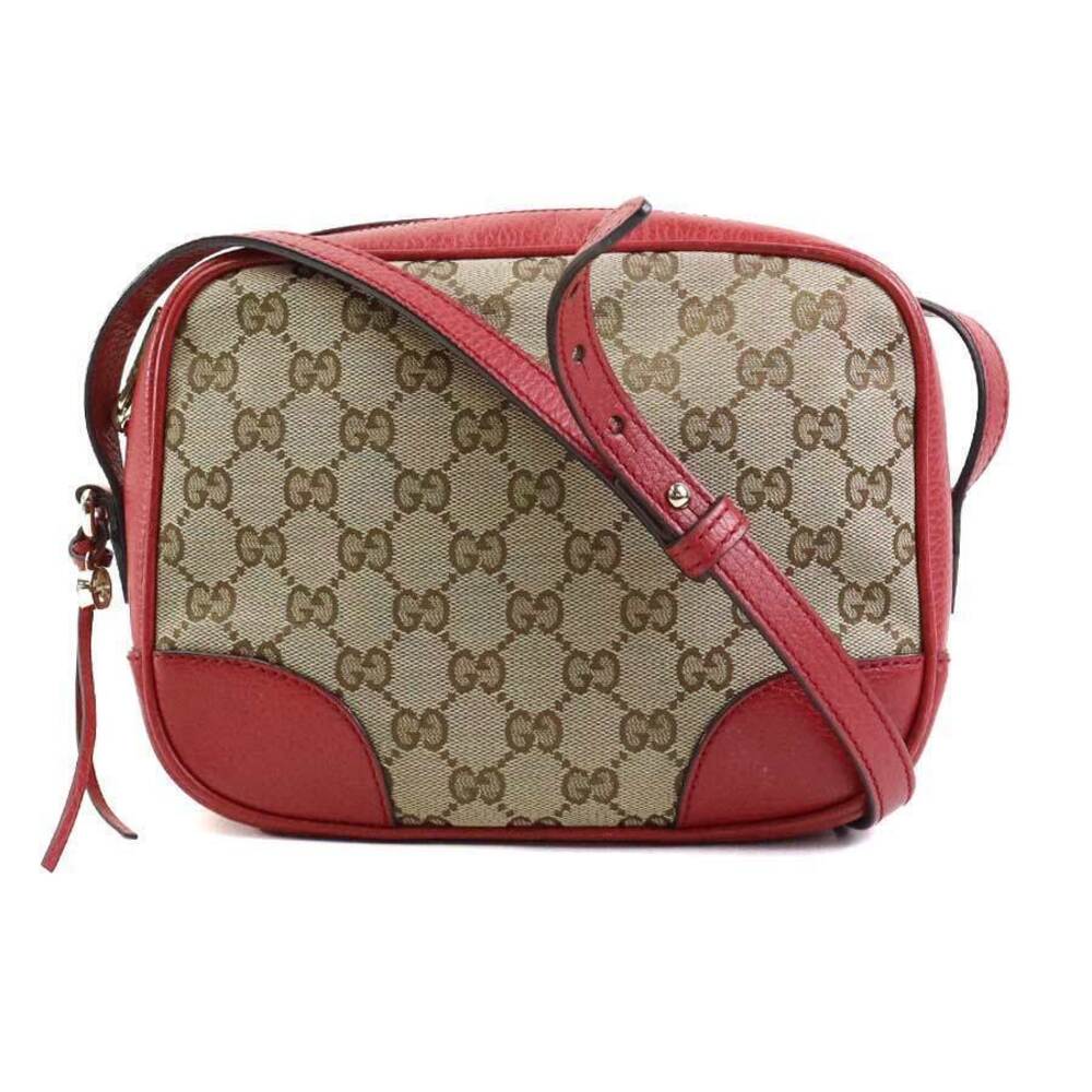 Gucci Web Stripe GG Canvas Leather Crossbody Bag Tan Red
